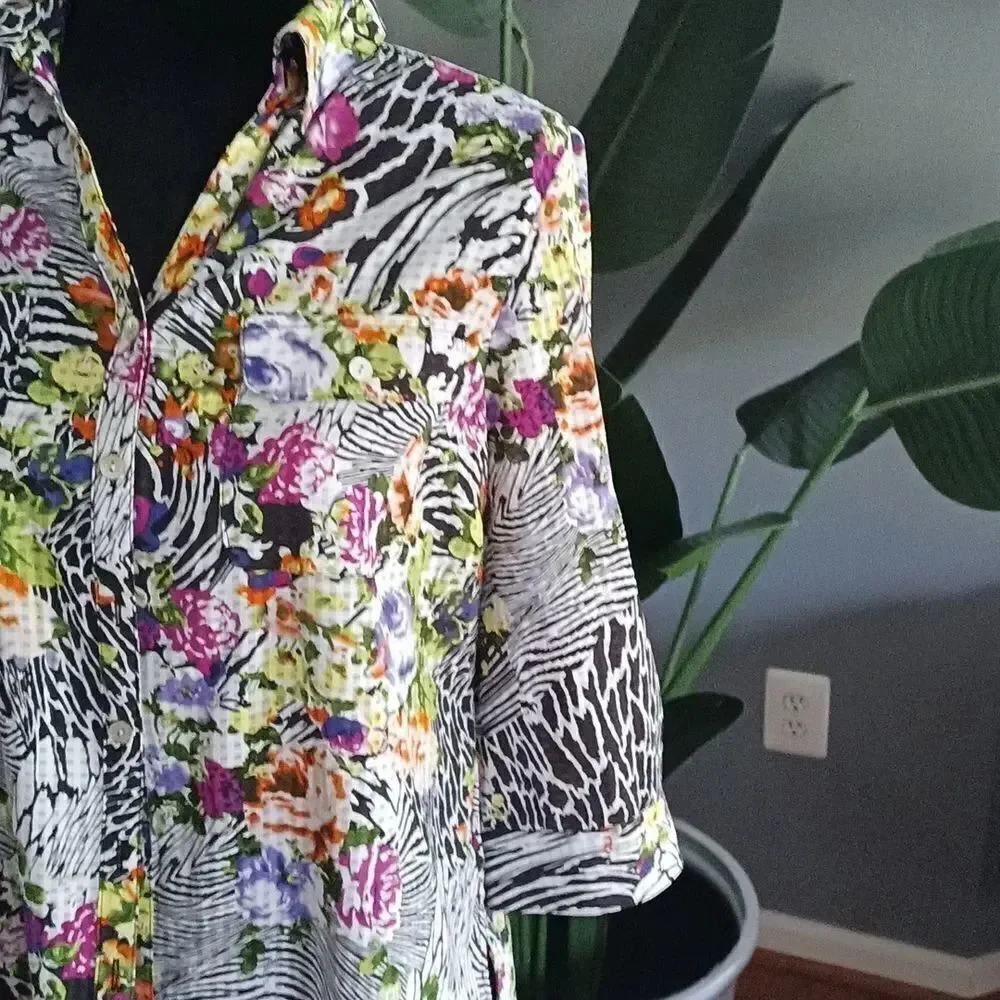 Floral print notations button ups sz PM